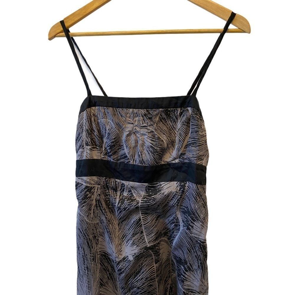Y2K Abstract Leaf Print Midi Slip Dress Black Brown Spaghetti Strap 90s - Picture 4 of 9